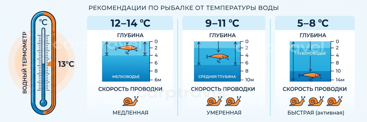 Чем холоднее вода, тем глубже и медленнее проводка Чем холоднее вода, тем глубже и медленнее проводка