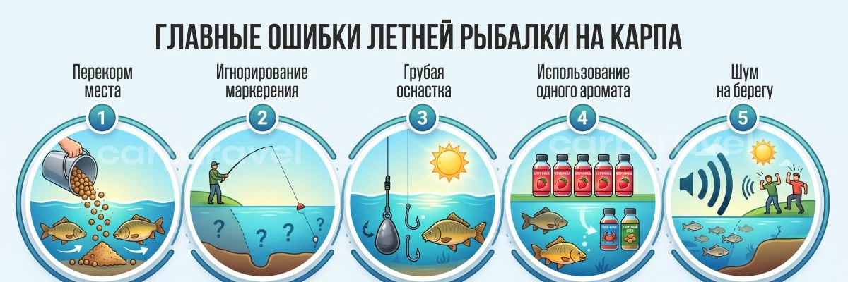 Главные ошибки летней рыбалки на карпа — и как их избежать